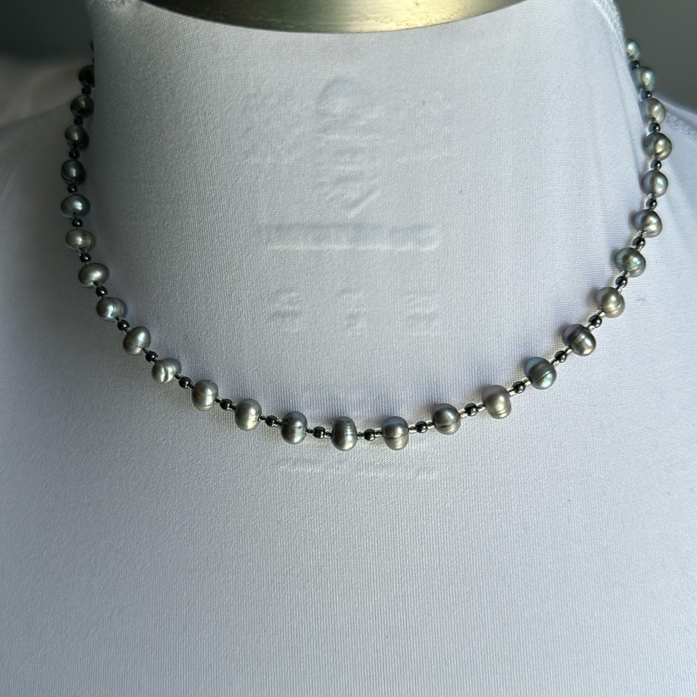 Freshwater 925 real pearls necklace color gray